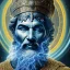 Placeholder: symetrical, centered, ultra detailed, digital art, in center is a portrait of highly detailed greek colossus god zeus surrounded by quantum galaxy codes seeking knowledge, detailed face, eyes filled with galaxy, dominating colors = gray light blue and dark gold, lightning, smoke,