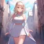 Placeholder: Clear focus,High resolution, Light Brown sleeveless fluffy crop top, White short skirt with pink under it, Cut sleeves that are white, Standing still,