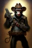 Placeholder: dark bounty hunter monkey cowboy with pistols