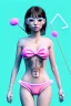 Placeholder: Ultra Realistic image, woman with muppet bikini dress, portrait, normal complexion, natural small busty, traditional big Japanese tattoo, two bows, little chopsticks hair ,black eye long liner, inflatable, gold pink and blue style, spray line glow make up, geometric led jewelry, fog, hot, inflatable style latex coat, vibrant color, highly detailed, art stations, concept art, smooth, unreal engine 5, god rays, ray tracing, RTX, lumen lighting, ultra detail, volumetric lighting.