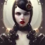 Placeholder: girl, cute, beautiful, face, heterochromia eyes, red lips, black hair, steam punk, close up portrait by Greg Rutkowski