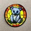 Placeholder: round coaster of koala with stained glass window effect, highly detailed, intricate, warm colors, stained glass window, glossy from rain, warm lighting, dramatic lighting