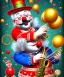 Placeholder: happy old friendly fat clown with trimmed beard playing jazz with a steampunk theme, circus, realistic