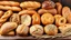 Placeholder: All kinds of fancy breads, including baguettes, toasts, sandwiches, hamburgers, shirmal, dumplings, toast, toast, bagel, banana, bread steak, brioche, brown, ciabatta, corn, pita, pretzel, pumpernickel, rye, sourdough, tortilla, white, And whole wheat and wheat ears and sesame seeds in the picture