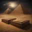 Placeholder: Hyper Realistic haunted view of Egyptian mummy coffins outside Pyramids with sandstorm at dark night