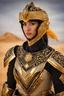 Placeholder: Full body photography,front_view,power ranger looking at viewer,traditional dress ornaments mechanical_armor,intricate armor, delicate golden filigree, intricate filigree, black metalic parts, detailed part,desert background, dynamic lighting