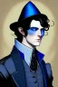 Placeholder: black haired blue eyed dandy wizard in the style of beresford egan