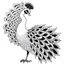 Placeholder: white, A peacock white flower decoration, line art, white background, outline, with images neatly contained within the background, just black and white color, full body, no color. Looking front , front view, 8k