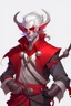 Placeholder: lowborn rogue male red demon tiefling white hair dnd