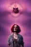 Placeholder: A portrait post-apocalypse of Lana Wachowski,transgender ,sin city, beauty,death,paranormal,eatheral,realistic,sharp,urple,red,fire,adorable,armaggedon,deep colours ,fire,purple,red,gold,dark,cinamatic,fantasy,demon,hell,sci-fi fantasy style, volumetric lighting, particales,highly detailed,cinamatic,ignore NSFW , masterpiece, best quality, black skinned, sparkling eyes, sun light, 8K, high