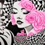 Placeholder: A detailed high quality surreal painting of a delicate, shimmering single pink, personified rose, with a womans face a small pretty face in its petals, two eyes, pouting lips, delictae nose, background is a blurred black and white hypnotic pattern, very mod, 1960s inspired art, psychedelic, highly detailed conceptual art, mixed media collage, dark fantastical, hypnotic atmosphere, fine lines, dali-esc, beautiful and natural, strange art, optical illusion