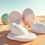 Placeholder: Bright, glittering, 3d, marble-like, surreal objects in a bright environment, desert, noon light, melting cream, Yves Tanguy style