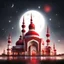 Placeholder: Hyper Realistic Red & White Mosque at beautiful night with stars & half moon