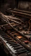 Placeholder: Ugly , Evil rusted hands playing on an old piano keyboard