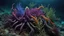 Placeholder: animals creatures, plants from subanautica from deep sea, leviathan's a lot of sea plants very deep, beautiful, river of magma, green and blue, dark purple