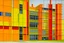 Placeholder: An orange hi-tech factory painted by Piet Mondrian