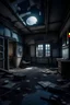 Placeholder: Zone abandonnée dans une maison abandonnée, nuit sombre, lune brillante