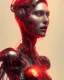 Placeholder: A beautiful portrait of a cyborg women red color scheme, high key lighting, volumetric light high details psychedelic background