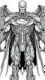 Placeholder: Facing front mechanical cyborg l Superman straddle wings detailed, intricate, mechanical, gears cogs cables wires circuits, gold silver chrome copper