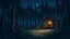 Placeholder: Make a night scene where dense forest is there and there is a hut in the middle of forest make it horror cartoon make a path in the middle of a forest