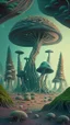 Placeholder: alien landscape with trees and mushrooms