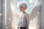 Placeholder: A silver-haired, balding chibi angel boy stands in front of a sparkling white room wall, gazing eagerly at it in sunshine, ethereal, cinematic postprocessing, dof, bokeh Weight:1 detailed matte painting Weight:0.9