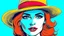 Placeholder: beautiful woman in hat in pop art style