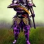 Placeholder: chicken in plate armor with sword, dark fantasy, high resolution, violet tones