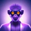 Placeholder: A beautiful portrait of a cute cyberpunk monkey purple blue color scheme, high key lighting, volumetric light