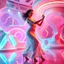 Placeholder: Futuristic sci-fi style, a pretty woman dancing energetic salsa with fluid, expressive movements, on a futuristic evolving stage with morphing 3D geometric structures, pulsating to the rhythm, dynamic vibrant neon lights, volumetric