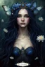 Placeholder: Blue Water lilies Dark blue long hair Dark Fairy princess rapunzel hair queen crown butterflies dragonflies fireflies elven tiara flowers fairy wings saphire