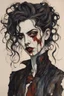 Placeholder: Painting of a Goth vampire girl, with highly detailed hair and facial features in the Expressionist style of Egon Schiele, Oskar Kokoschka, and Franz Marc, with fine ink outlining and muted natural colors