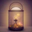 Placeholder: Fairy in a lantern, many ghostly lights inside a belljar, fairy lights, polaroid, symmetry, bioluminescence, luminescent glow, moody, tender, photorealistic, octane render, golden hour