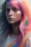 Placeholder: girl, cute, beautiful, long hair, rainbow hair, rainbow dress, third aye, close up portrait by Greg Rutkowski