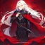 Placeholder: Vampire knight, young man, handsome, long white hair, black full plate armor, red cape