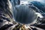 Placeholder: at the base of the rocky mountain peninsula, a great whirlpool waterfalls into deeper unknown depths