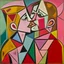 Placeholder: picasso cubism pink woman and one child kissing