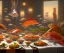 Placeholder: supper, fish sit at the table and eat pieces of people.