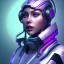 Placeholder: Cute girl face, Sci-fi character, purple backlight, pink and purple, scifi suit, profile, purple background, pink lighting