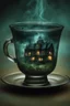 Placeholder: dark Storm inside a glass teacup, random background with dark colors and pale blur lights, sinister, ethereal fantasy hyperdetailed, mist, surreal, crepy stunning