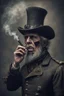 Placeholder: 70 years old victorian bloodborne soldier smoking a cigarette