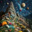 Placeholder: Photograph hasselblad h6d400c --ar 85:128 --v 6.0 of a fairy old bewitched path ora mountain, made of felt art, tiltshift, 3d deep field, galaxies and planets, needlepoint, Joan Miró, odd, abstract, expressionist style, colorful holiday