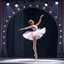 Placeholder: create of a beautiful balerina in pretty clothing in a modern cifi stage in her performance cinamatic lights .