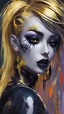 Placeholder: Savage VampireGirl in the style of dark gothpunk , indigo, light gray and golden lime, otherworldly paintings, i can't believe how beautiful this is, distinctive noses, colorful animations