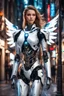 Placeholder: Photography Full body robot cyborgs mechanical electrical realistic super model Russian beautiful Angel woman hyper detailed,background walking night city street