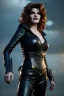 Placeholder: younger Rene Russo as evil queen in leather, cleavage, angry, stern look, unreal 5, octane render,cinema4d, dynamic lighting, dramatic lighting, 4k, redshift render, highly detailed, hyper realistic