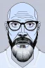 Placeholder: black and white,real estate agent,bald white male with thick grey beard,55 years old,metal wire frame glasses,, necktie,portly,detailed drawing,white background