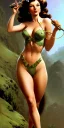 Placeholder: Green skin Martain Pin-Up Lady by Frank Frazetta, full body and face can be seen, detailed face, detailed body