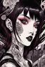 Placeholder: beautiful punk girl, one side Junji Ito style, and one side illustration by <kilian eng> darkred tones,high detailed,