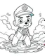 Placeholder: outline art for Paw Patrol swimming coloring page, Japanese manga style, cartoon style, cute face, white background sketch style, full body is a must, only use outline, clean line art, no shadow, bold outline